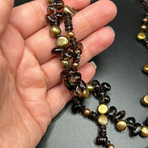 VTG Double Strand Genuine Smoky Stone Pearl Beaded Necklace Sterling Clasp - Picture 3 of 8